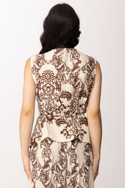 Khloe Femme Blusa Smanicata Fantasia Floreale con Cinturino In Stoffa 26476 BEIGE/CACAO