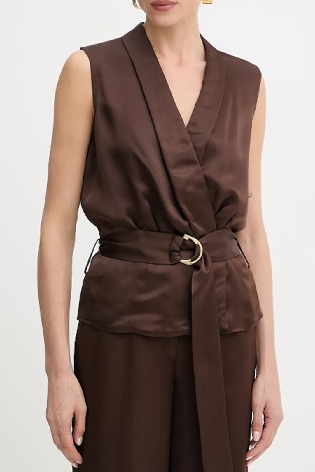 Marciano By Guess Blusa Smanicata Iva con Fusciacca 5YGH15 7350A RICH BROWN