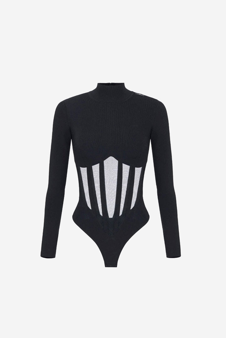 Elisabetta Franchi Body Bustier In Maglia con Inserti In Nylon BK05S67E2 NERO