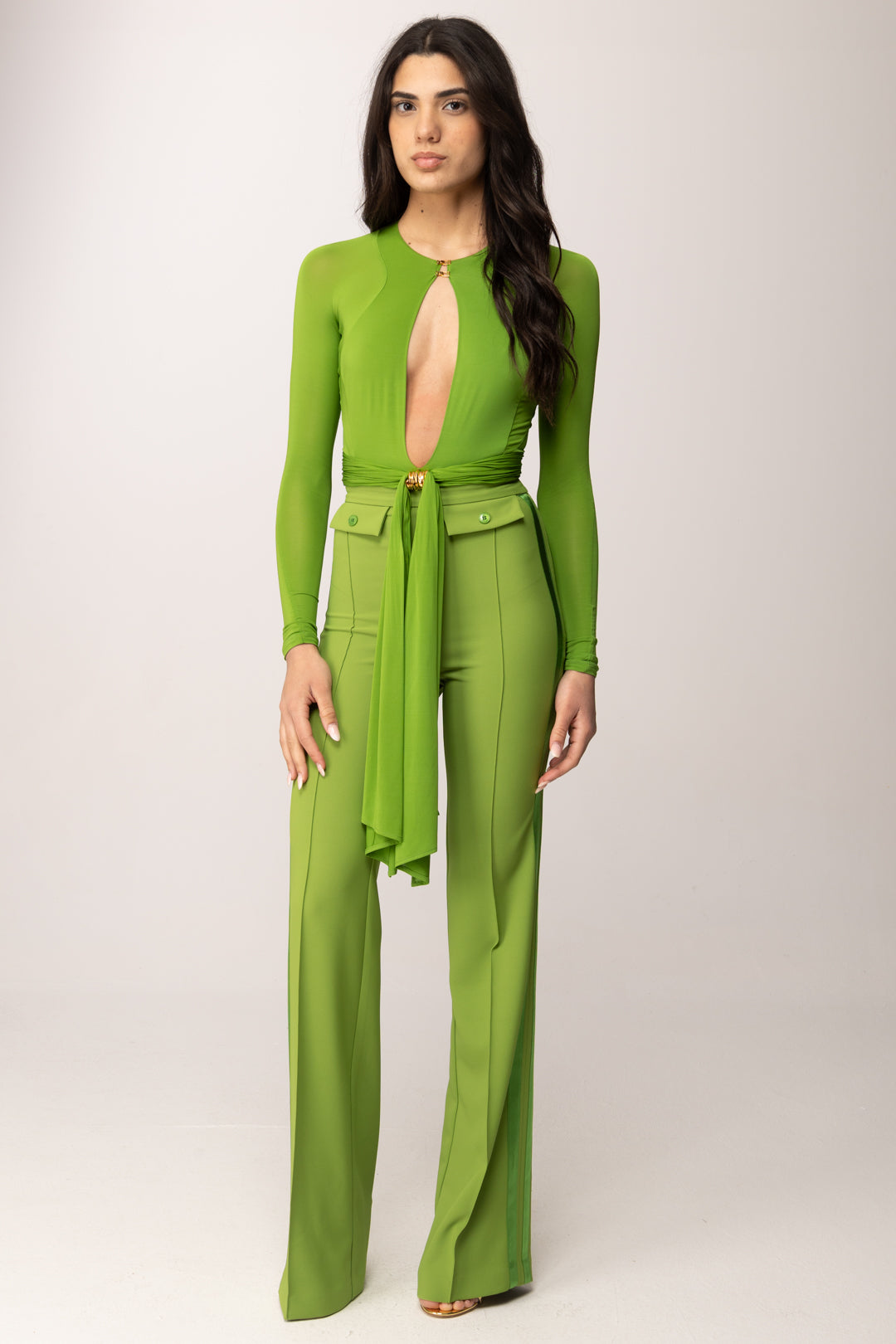 Elisabetta Franchi Body con Apertura Frontale e Fusciacca BO02462E2 ALOE