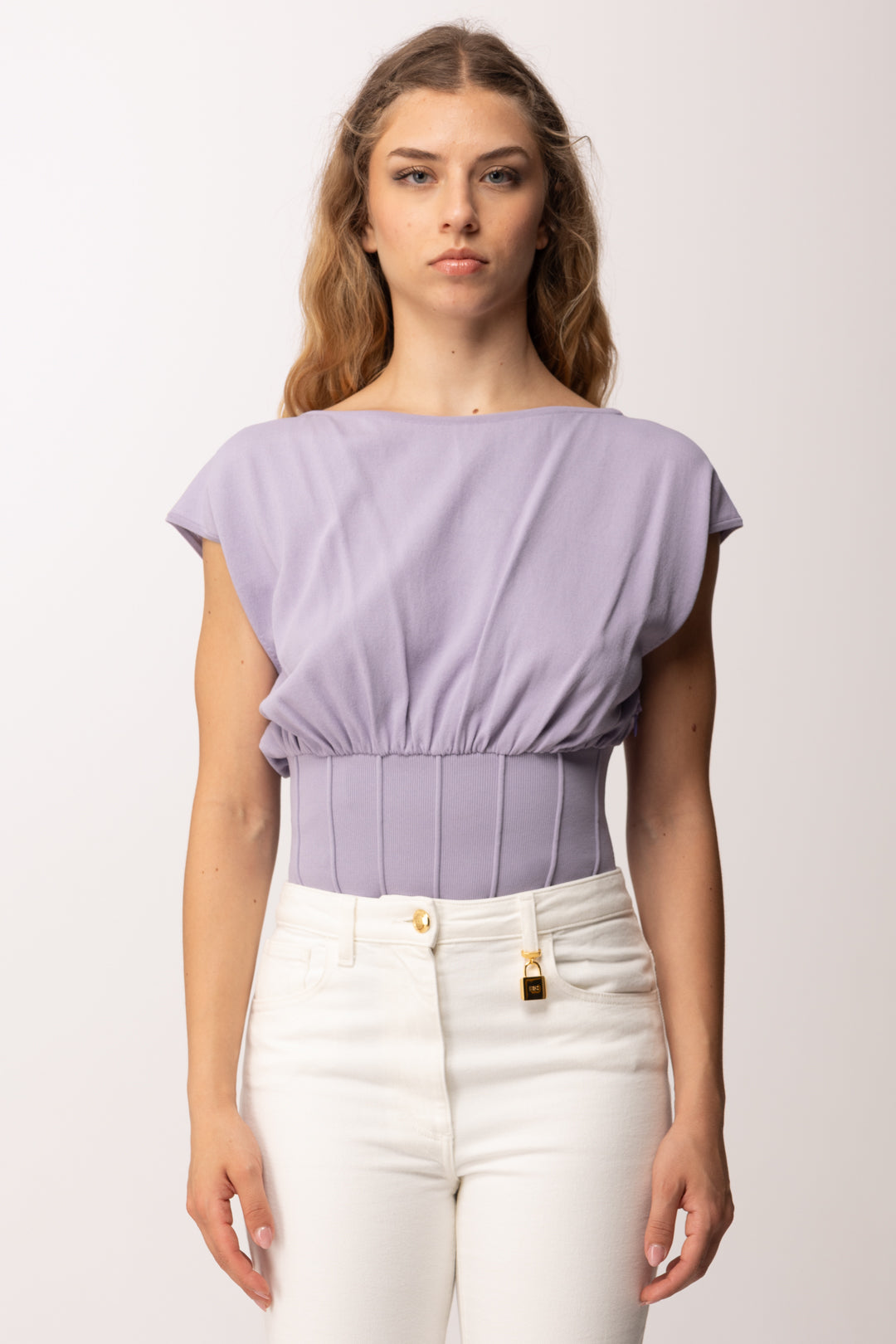Elisabetta Franchi Body con Schiena Scoperta e Collana Sul Retro BK78T62E2 LILLA