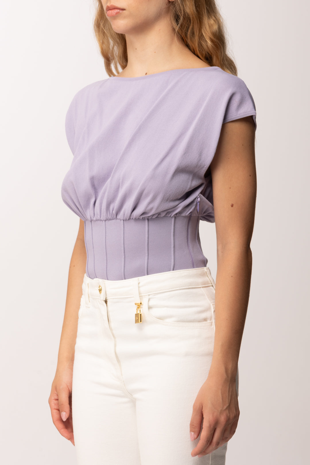 Elisabetta Franchi Body con Schiena Scoperta e Collana Sul Retro BK78T62E2 LILLA