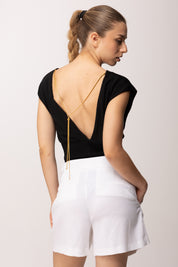 Elisabetta Franchi Body con Schiena Scoperta e Collana Sul Retro BK78T62E2 NERO