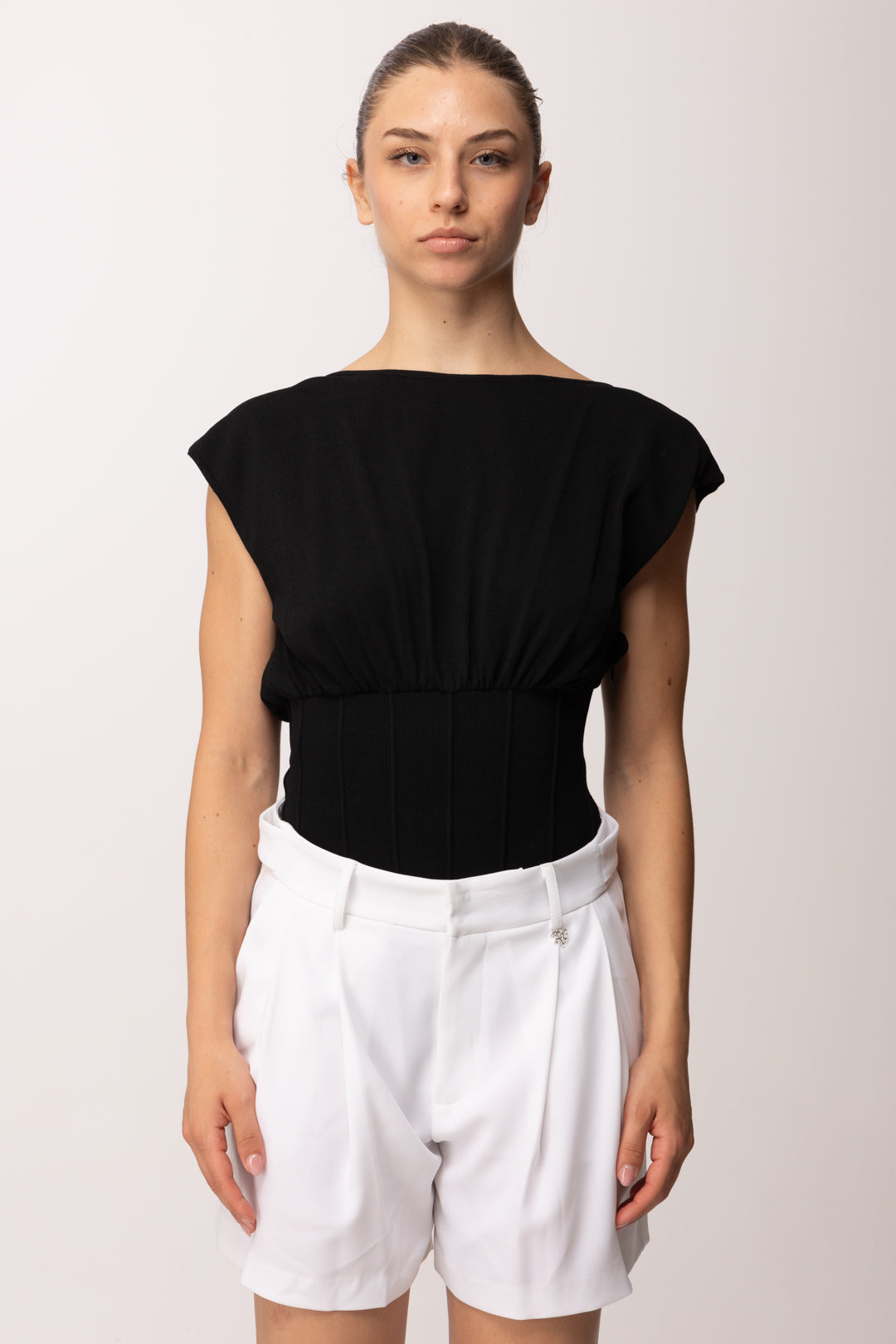 Elisabetta Franchi Body con Schiena Scoperta e Collana Sul Retro BK78T62E2 NERO