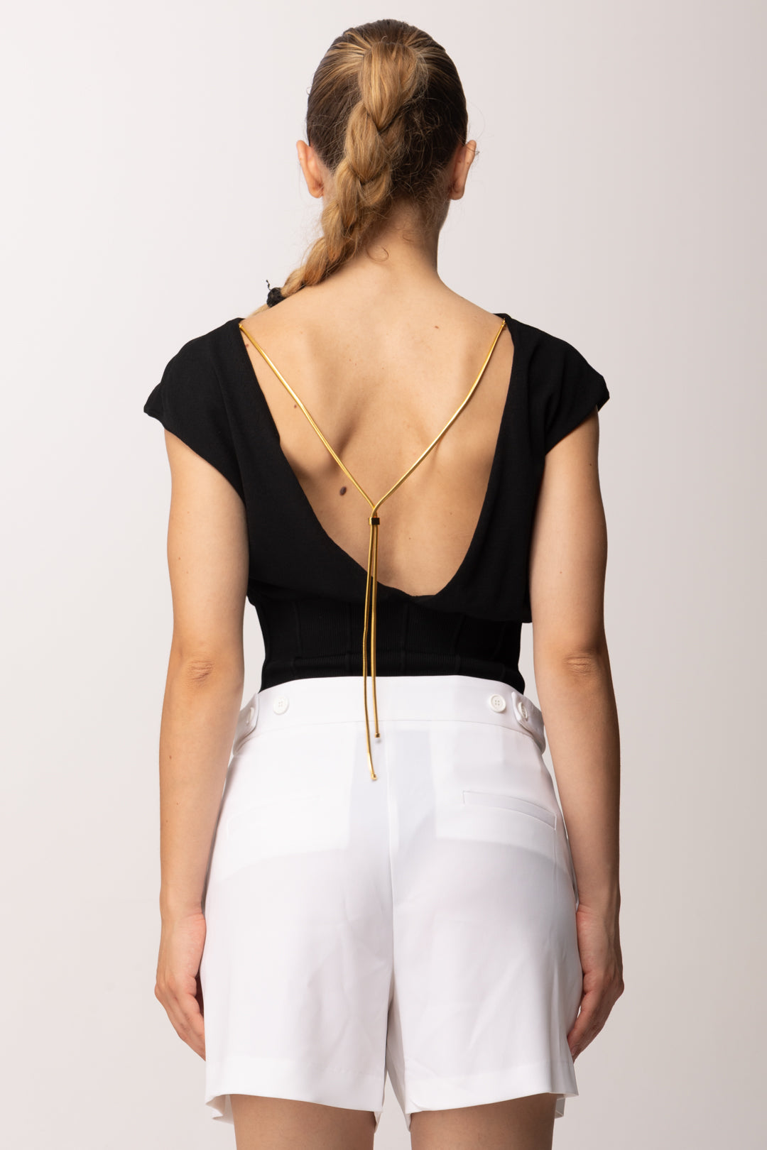 Elisabetta Franchi Body con Schiena Scoperta e Collana Sul Retro BK78T62E2 NERO