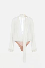 Elisabetta Franchi Body In Crêponne con Fusciacca Al Collo CB00566E2 AVORIO