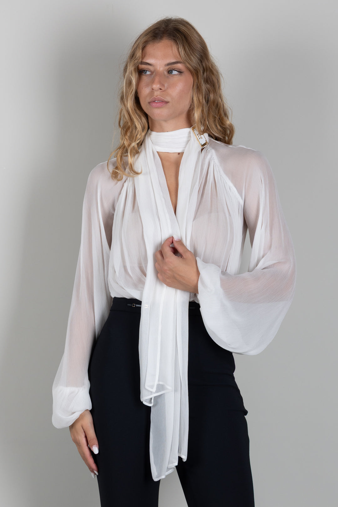 Elisabetta Franchi Body In Crêponne con Fusciacca Al Collo CB00566E2 AVORIO