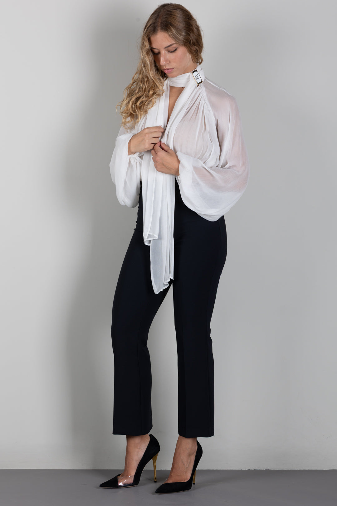 Elisabetta Franchi Body In Crêponne con Fusciacca Al Collo CB00566E2 AVORIO