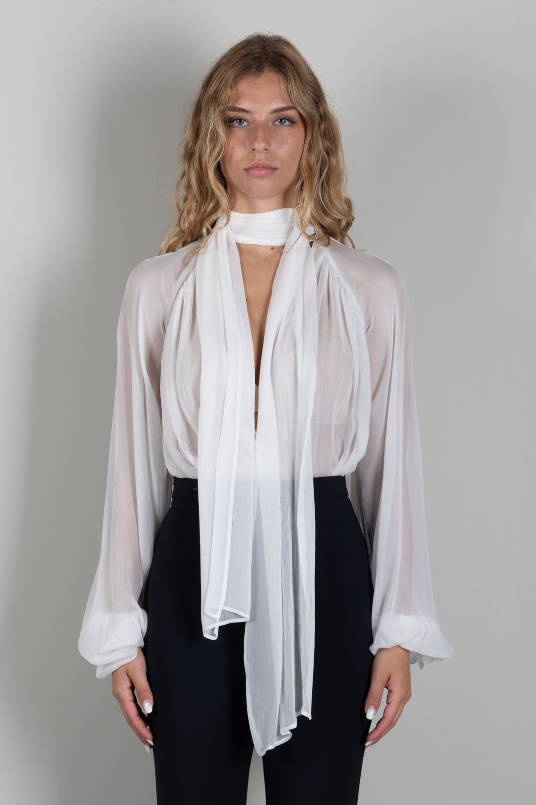 Elisabetta Franchi Body In Crêponne con Fusciacca Al Collo CB00566E2 AVORIO