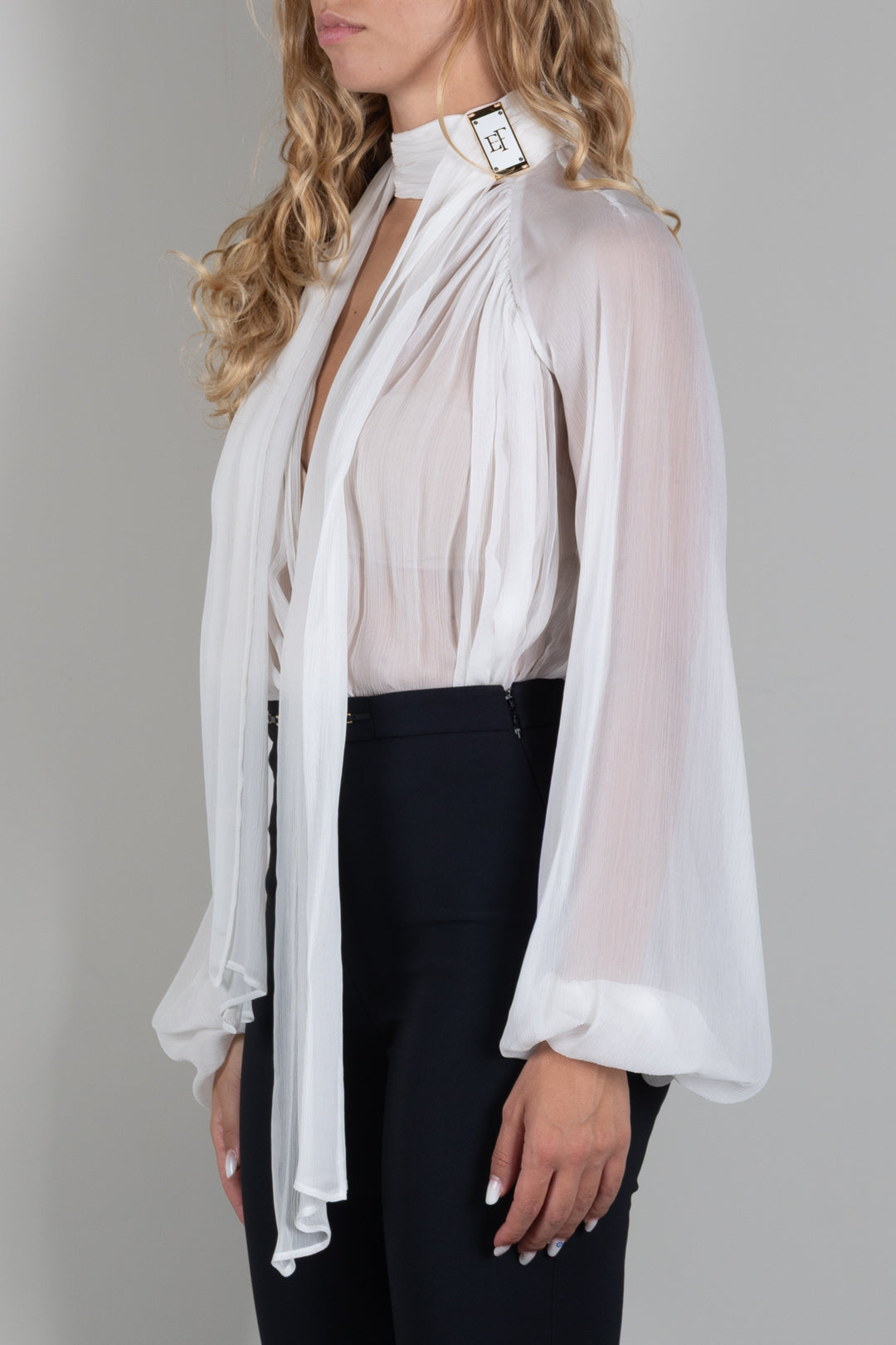 Elisabetta Franchi Body In Crêponne con Fusciacca Al Collo CB00566E2 AVORIO