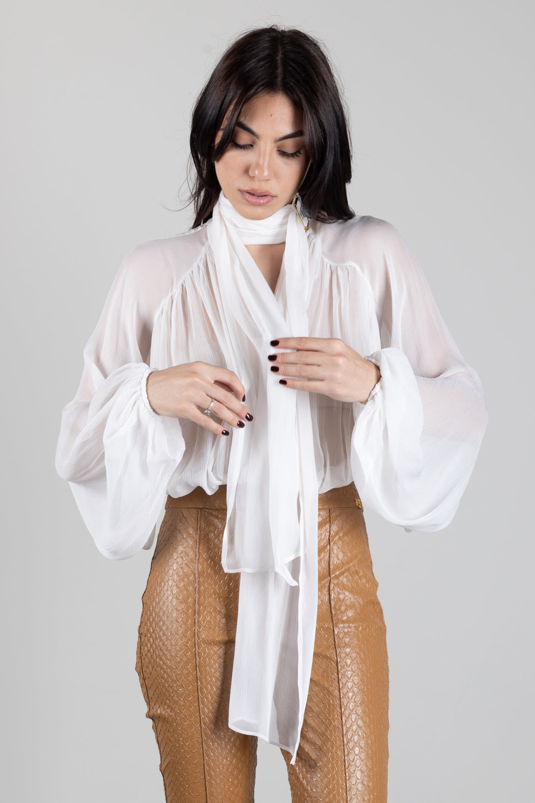 Elisabetta Franchi Body In Crêponne con Fusciacca Al Collo CB00566E2 AVORIO