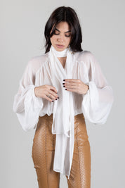 Elisabetta Franchi Body In Crêponne con Fusciacca Al Collo CB00566E2 AVORIO