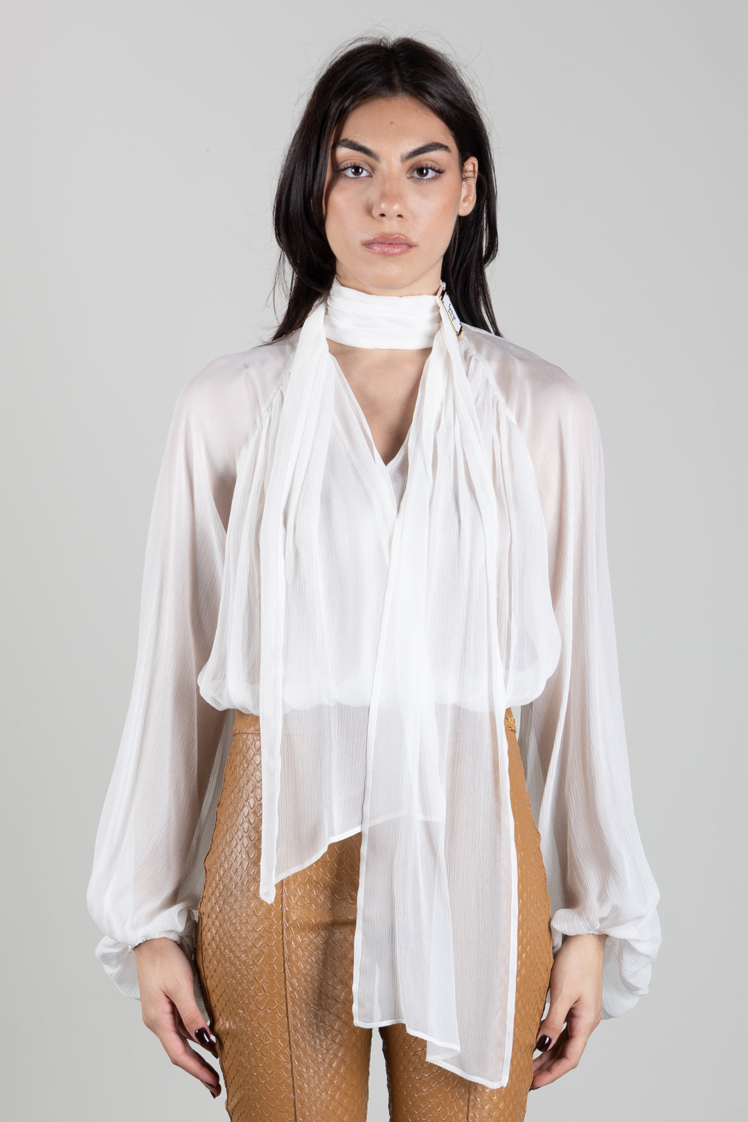 Elisabetta Franchi Body In Crêponne con Fusciacca Al Collo CB00566E2 AVORIO
