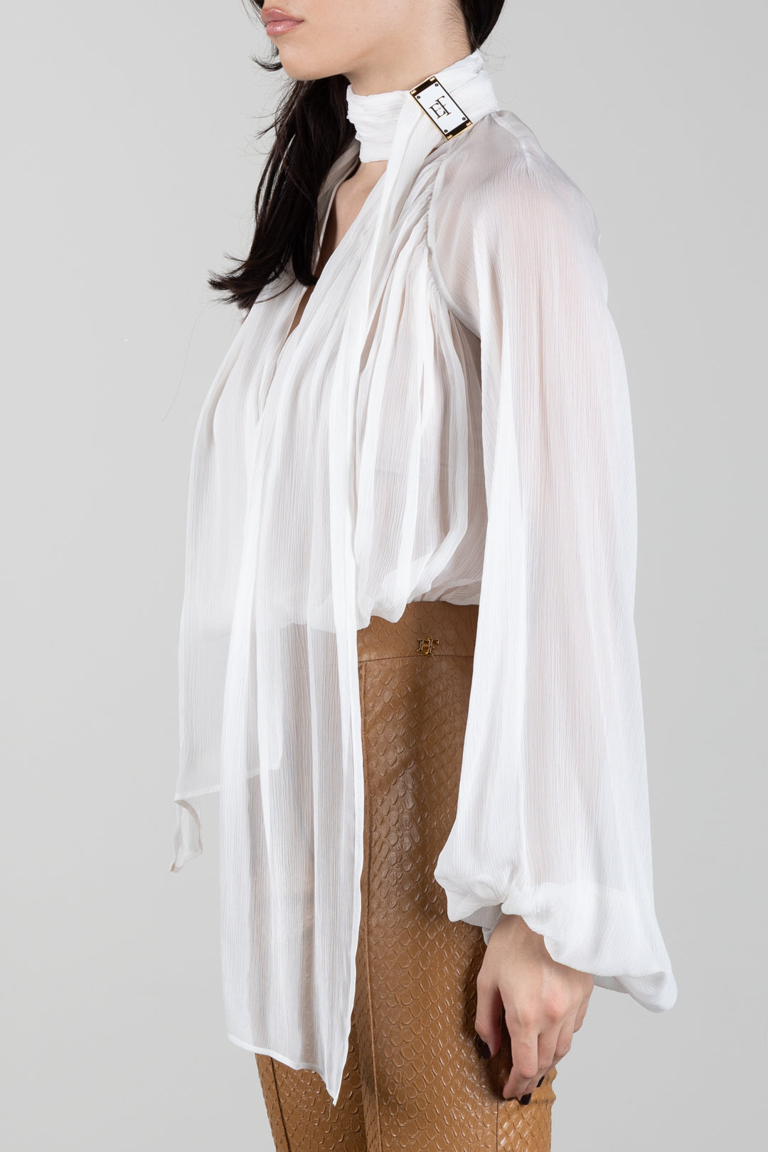 Elisabetta Franchi Body In Crêponne con Fusciacca Al Collo CB00566E2 AVORIO
