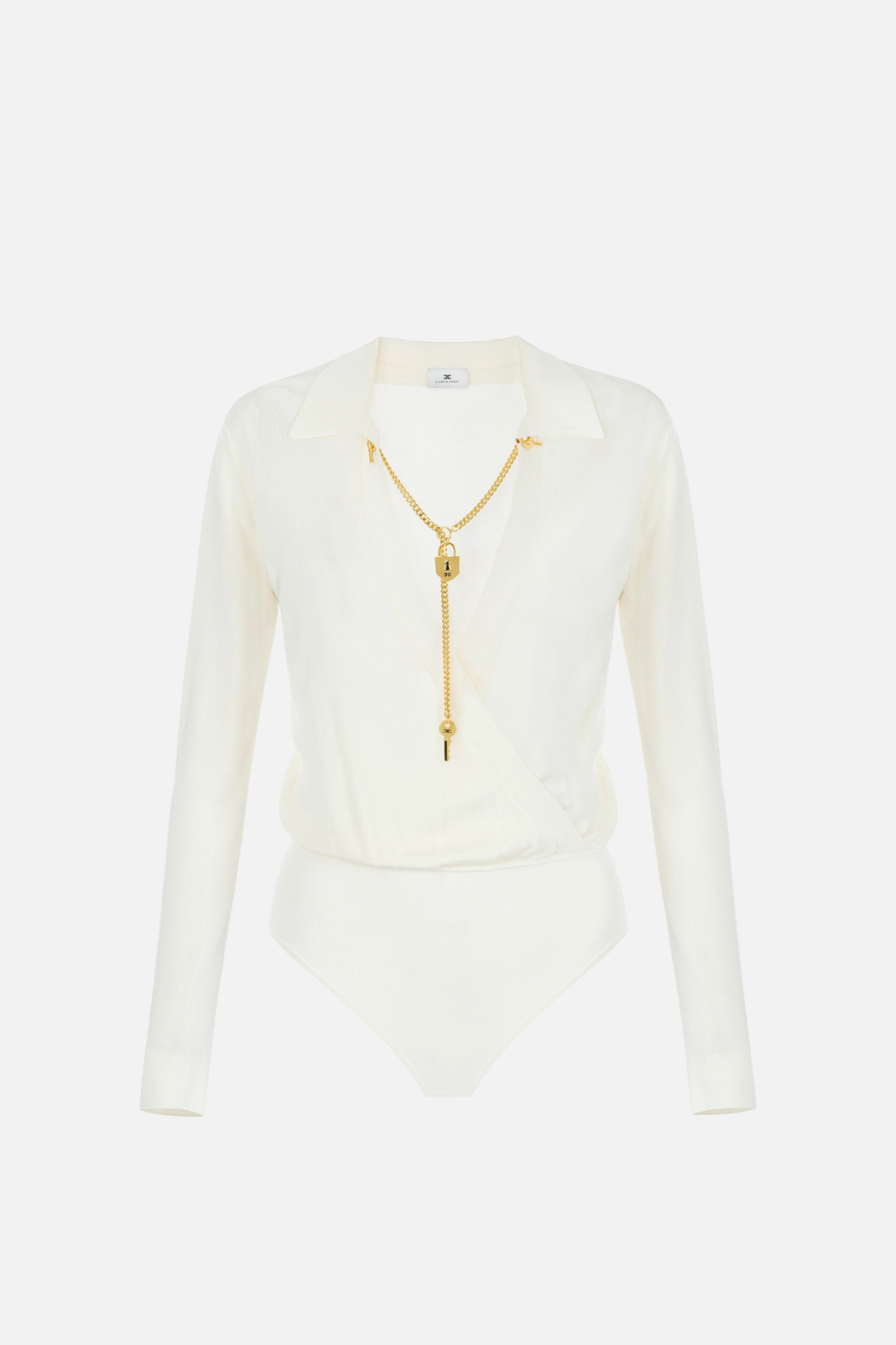 Elisabetta Franchi Body In Filato Di Viscosa con Catena Gioiello BK03S66E2 BURRO