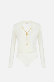 Elisabetta Franchi Body In Filato Di Viscosa con Catena Gioiello BK03S66E2 BURRO