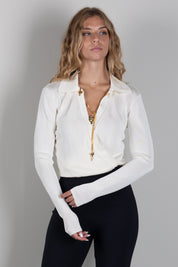 Elisabetta Franchi Body In Filato Di Viscosa con Catena Gioiello BK03S66E2 BURRO