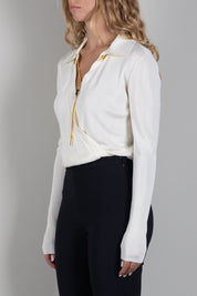 Elisabetta Franchi Body In Filato Di Viscosa con Catena Gioiello BK03S66E2 BURRO