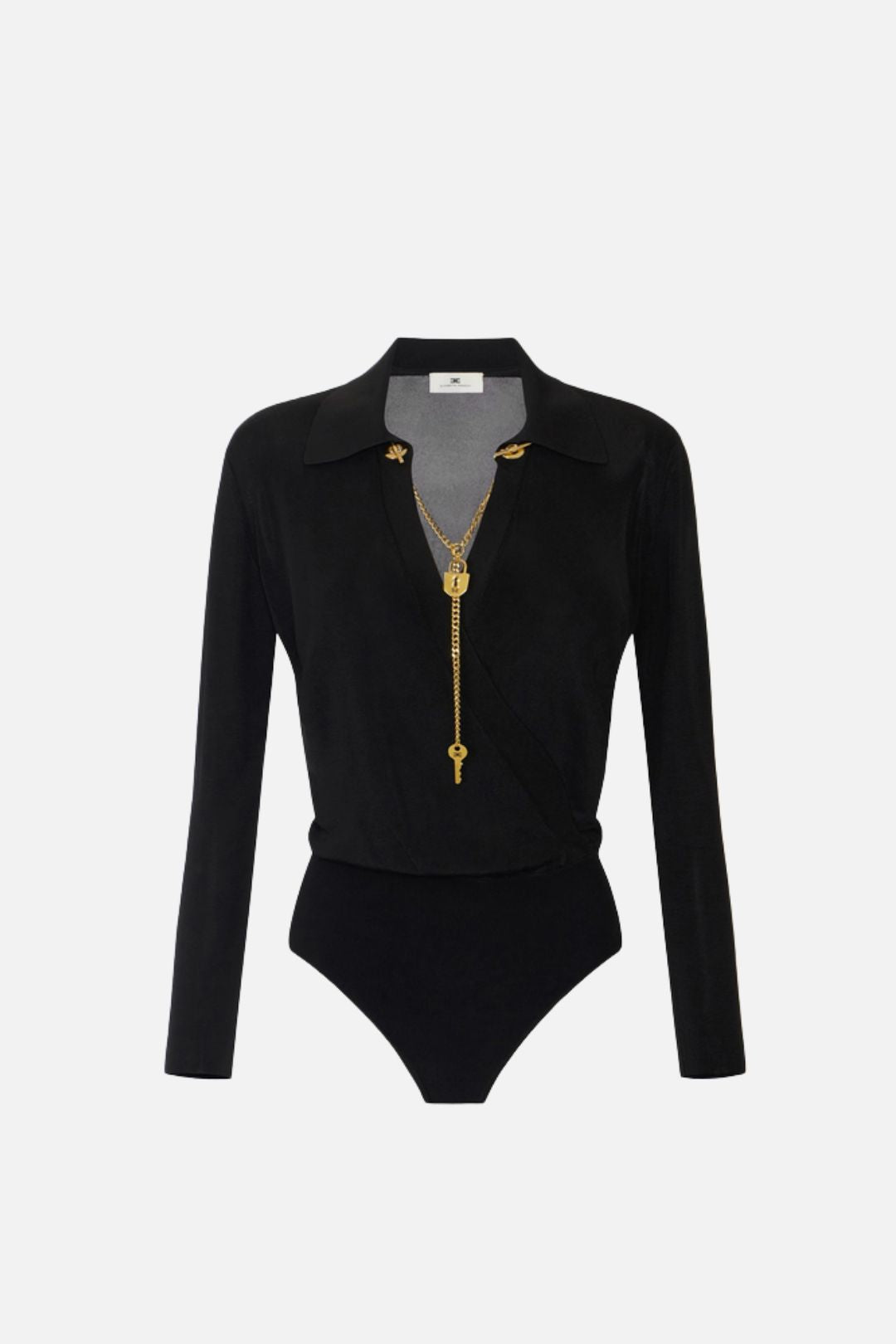 Elisabetta Franchi Body In Filato Di Viscosa con Catena Gioiello BK03S66E2 NERO