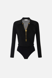 Elisabetta Franchi Body In Filato Di Viscosa con Catena Gioiello BK03S66E2 NERO