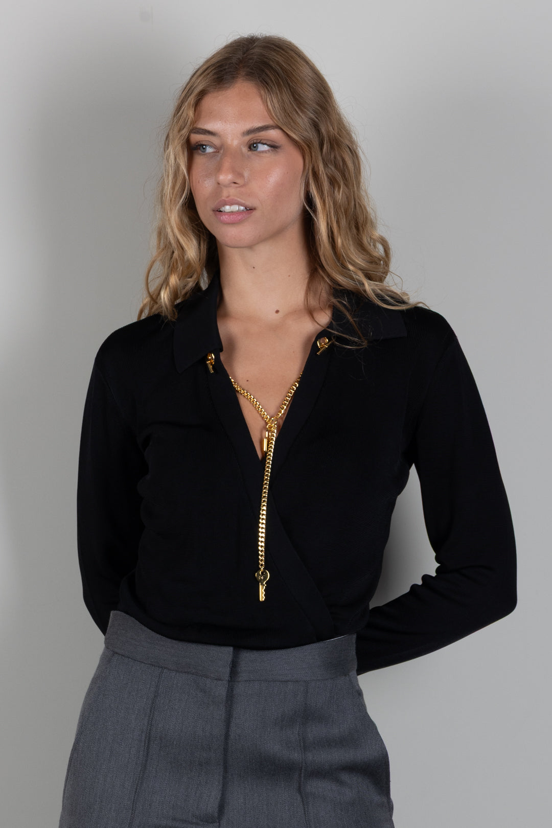 Elisabetta Franchi Body In Filato Di Viscosa con Catena Gioiello BK03S66E2 NERO