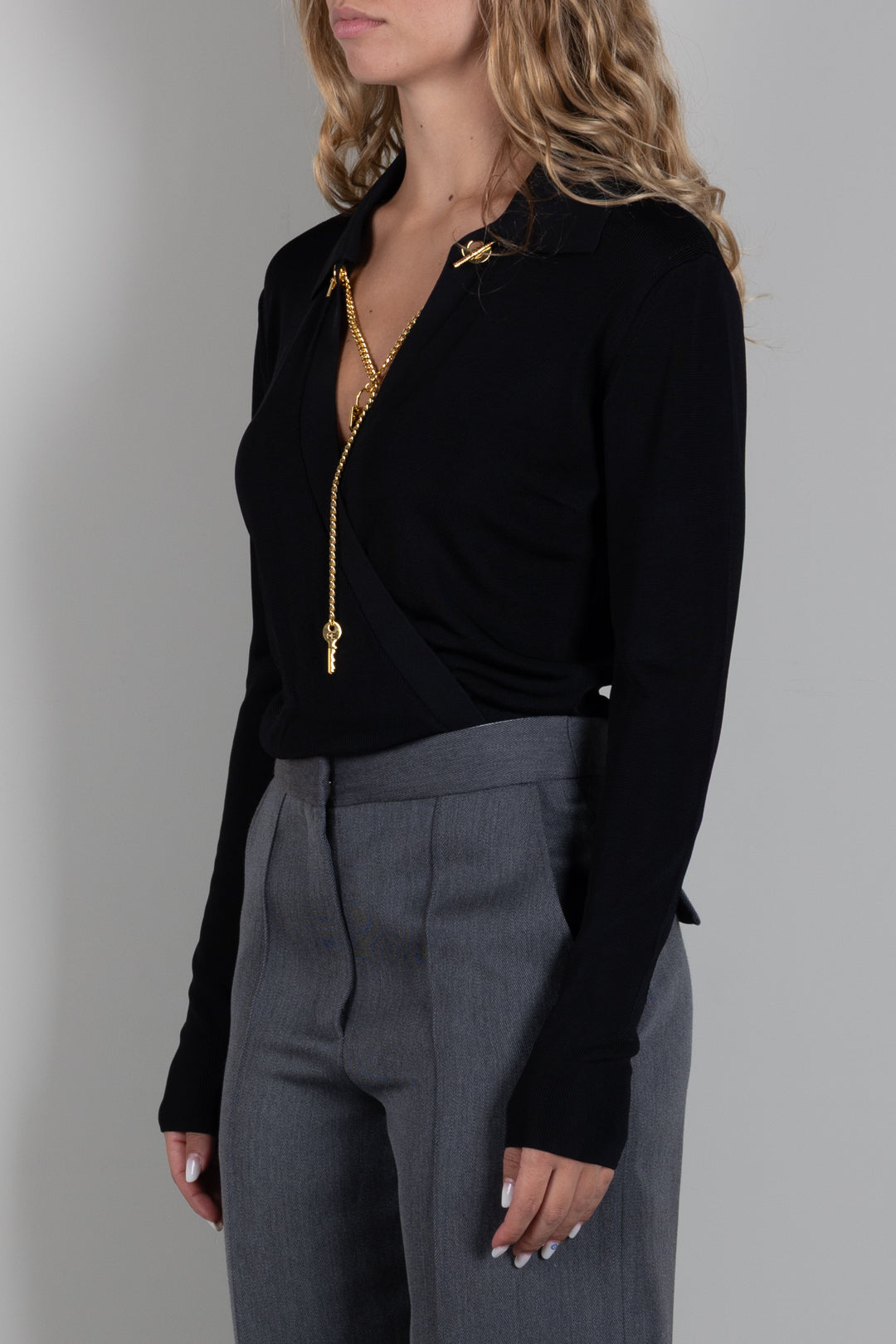 Elisabetta Franchi Body In Filato Di Viscosa con Catena Gioiello BK03S66E2 NERO