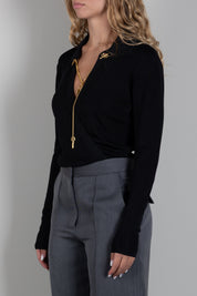 Elisabetta Franchi Body In Filato Di Viscosa con Catena Gioiello BK03S66E2 NERO