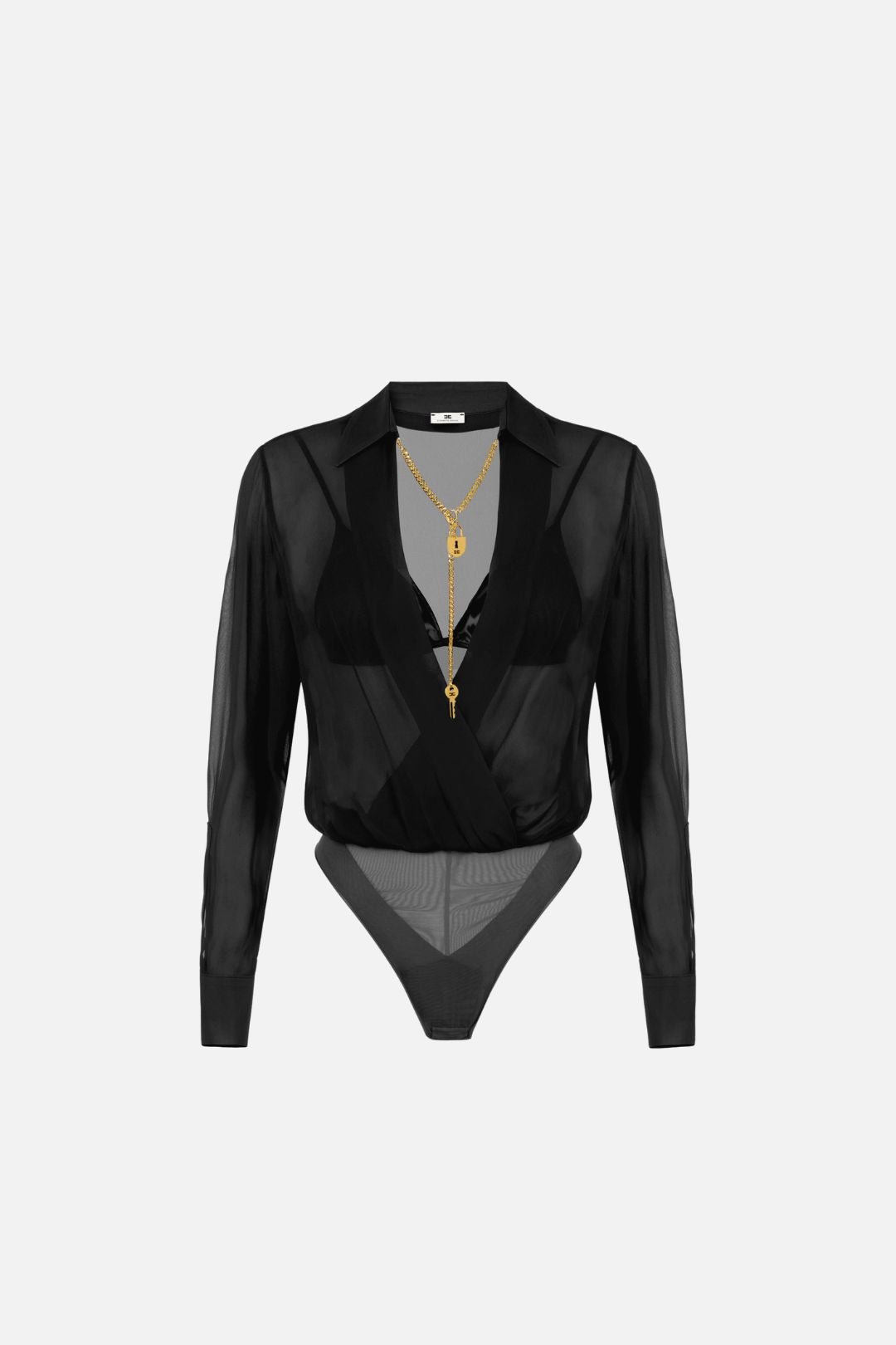 Elisabetta Franchi Body In Georgette con Catena Gioiello CB00966E2 NERO