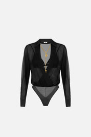 Elisabetta Franchi Body In Georgette con Catena Gioiello CB00966E2 NERO