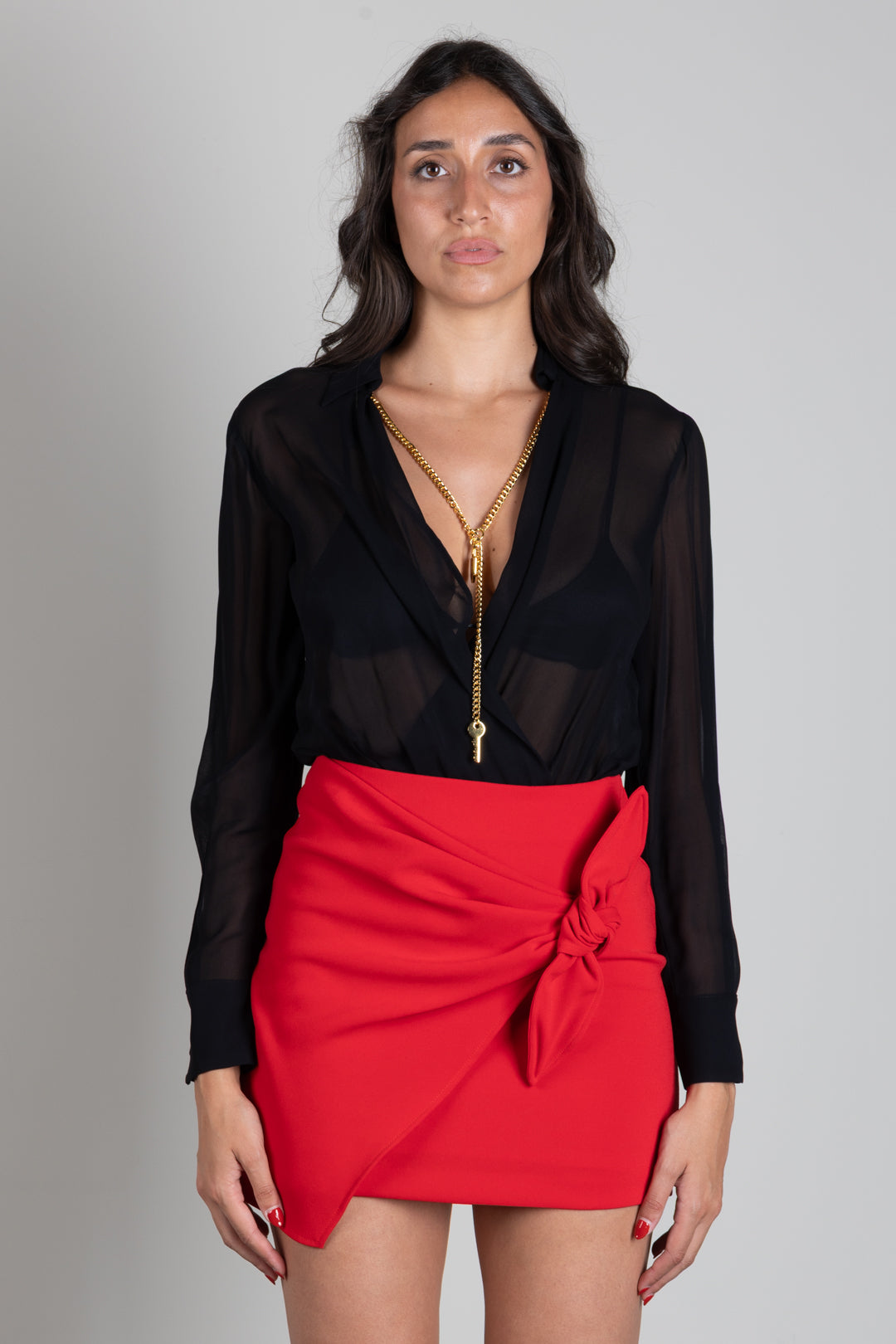 Elisabetta Franchi Body In Georgette con Catena Gioiello CB00966E2 NERO