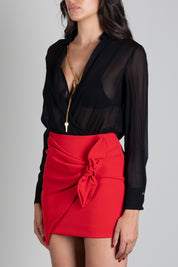 Elisabetta Franchi Body In Georgette con Catena Gioiello CB00966E2 NERO