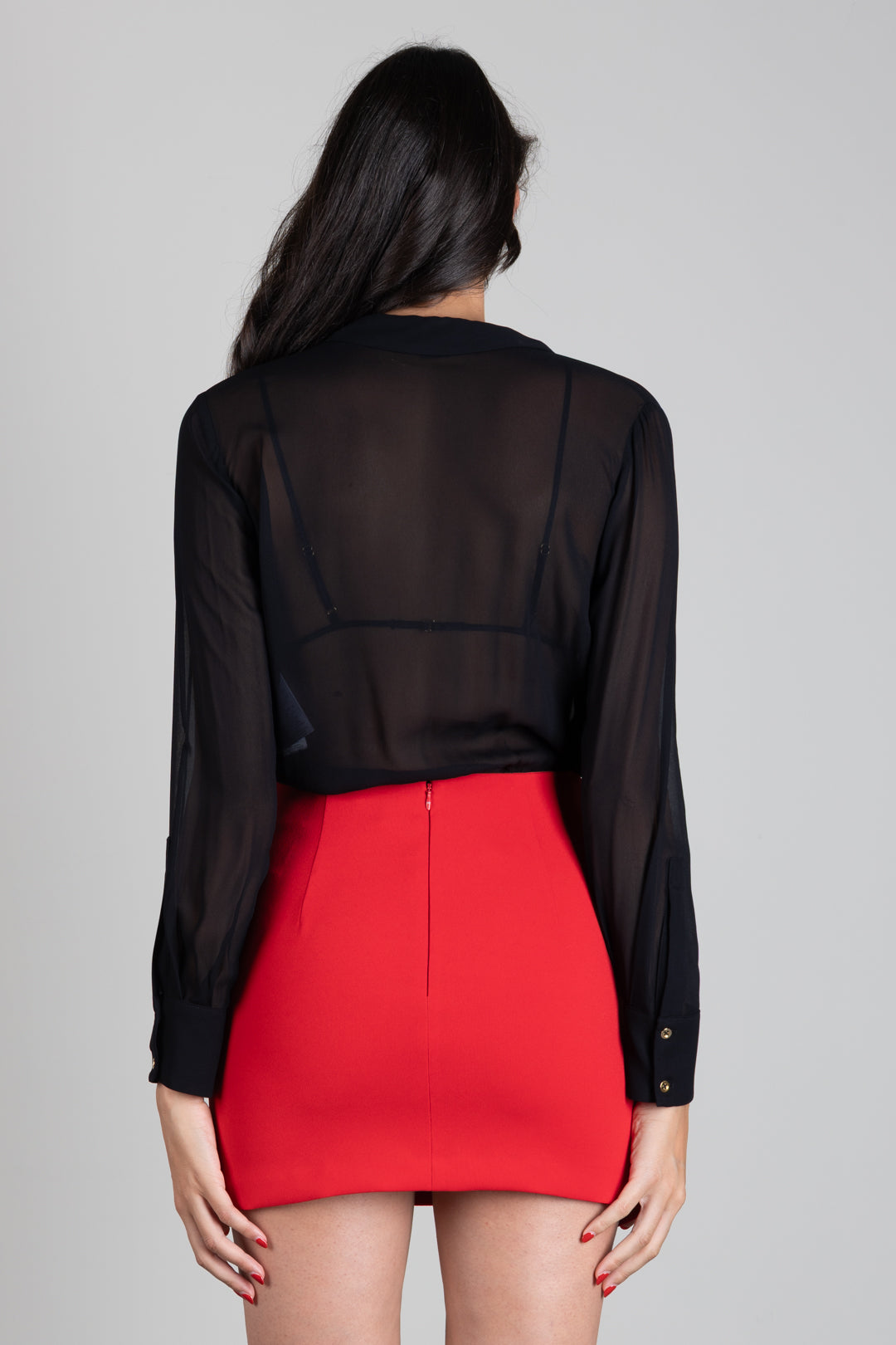Elisabetta Franchi Body In Georgette con Catena Gioiello CB00966E2 NERO