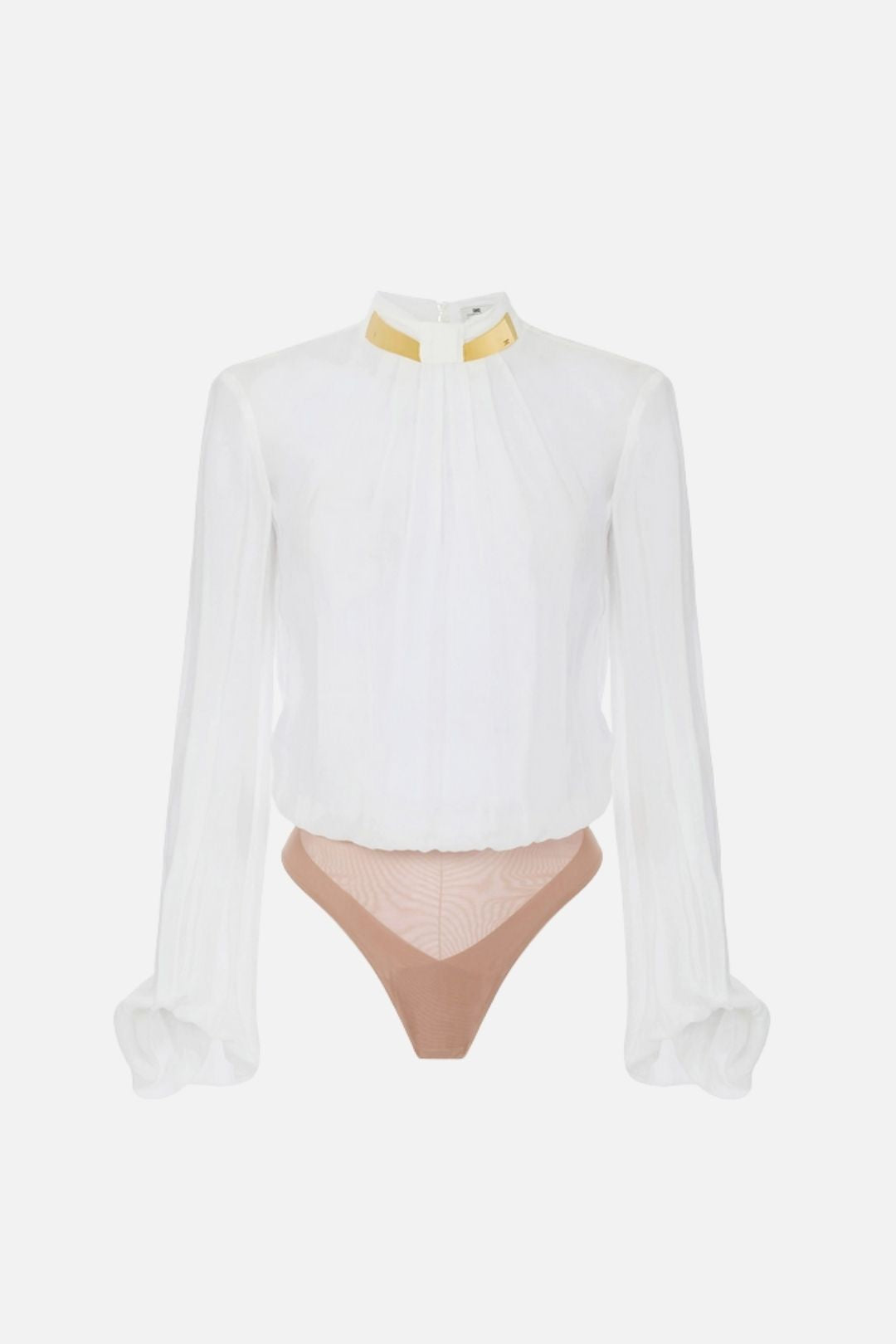 Elisabetta Franchi Body In Georgette con Placca Gioiello CB00766E2 AVORIO