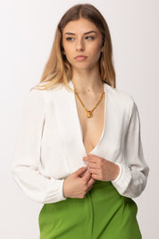 Elisabetta Franchi Body In Georgette Di Viscosa a Incrocio con Collana CB00762E2 AVORIO