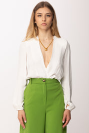 Elisabetta Franchi Body In Georgette Di Viscosa a Incrocio con Collana CB00762E2 AVORIO