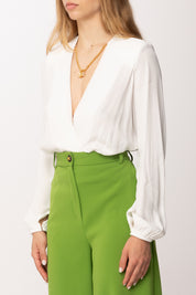 Elisabetta Franchi Body In Georgette Di Viscosa a Incrocio con Collana CB00762E2 AVORIO