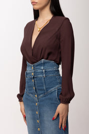 Elisabetta Franchi Body In Georgette Di Viscosa a Incrocio con Collana CB00762E2 CACAO