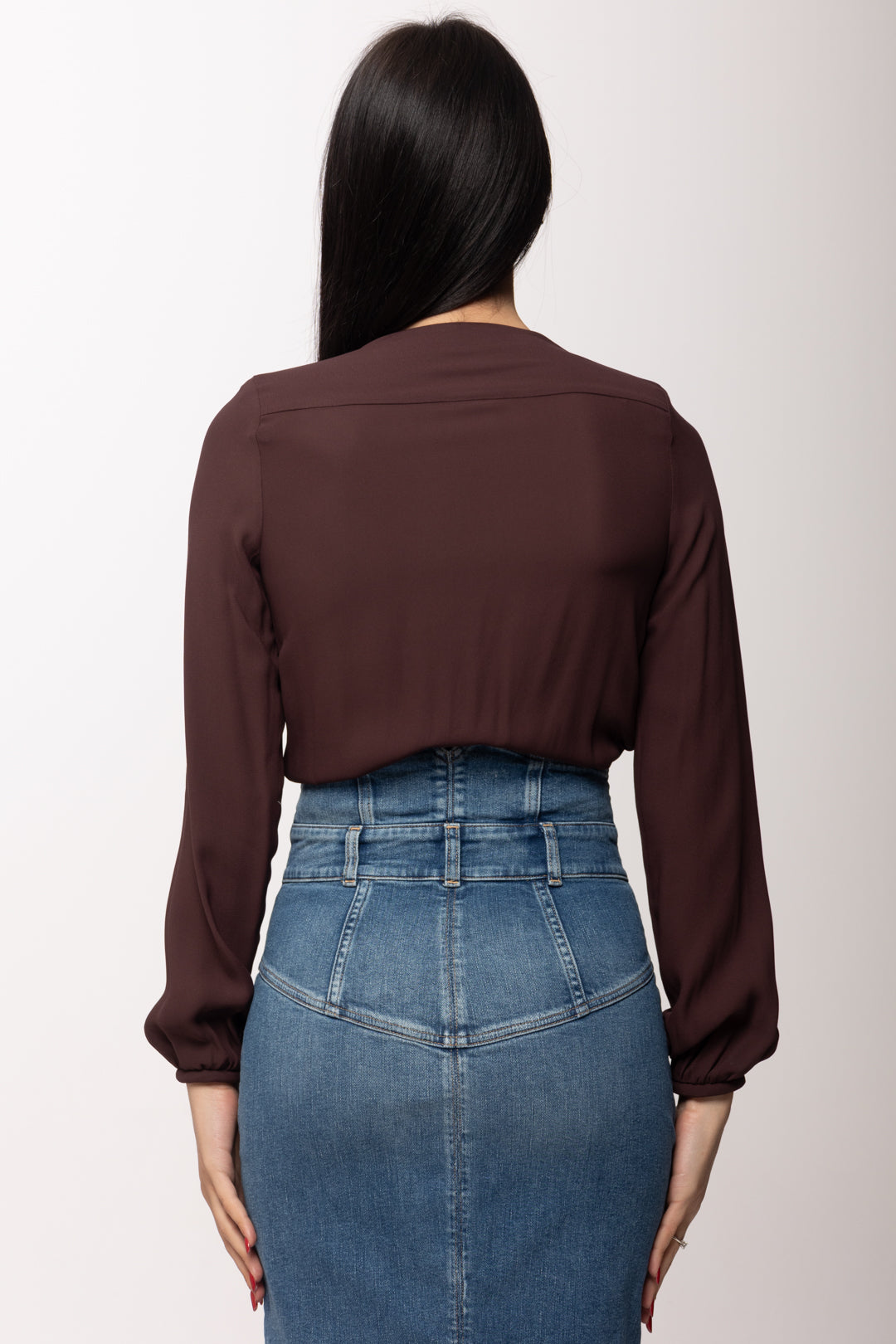 Elisabetta Franchi Body In Georgette Di Viscosa a Incrocio con Collana CB00762E2 CACAO