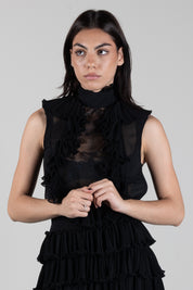 Elisabetta Franchi Body In Georgette e Pizzo con Ruches CB01067E2 NERO