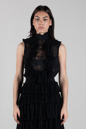 Elisabetta Franchi Body In Georgette e Pizzo con Ruches CB01067E2 NERO