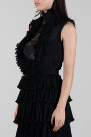 Elisabetta Franchi Body In Georgette e Pizzo con Ruches CB01067E2 NERO
