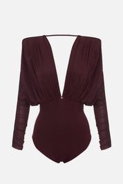 Elisabetta Franchi Body In Jersey con Drappeggi e Scollo Sul Retro BO00556E2 MERLOT