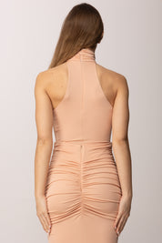 Elisabetta Franchi Body In Jersey Crepe con Collo Alto e Nodo BO03963E2 NUDE