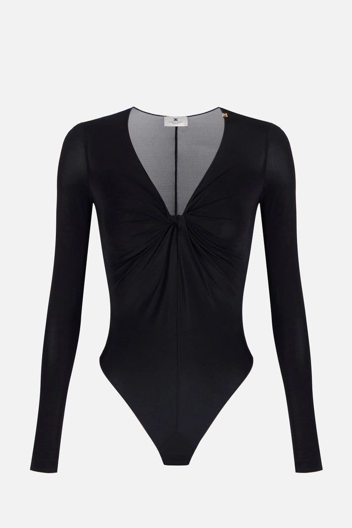 Elisabetta Franchi Body In Jersey Crêpe con Nodo e Drappeggio BO01261E2 NERO