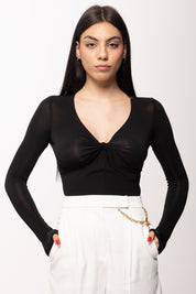 Elisabetta Franchi Body In Jersey Crêpe con Nodo e Drappeggio BO01261E2 NERO