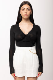 Elisabetta Franchi Body In Jersey Crêpe con Nodo e Drappeggio BO01261E2 NERO