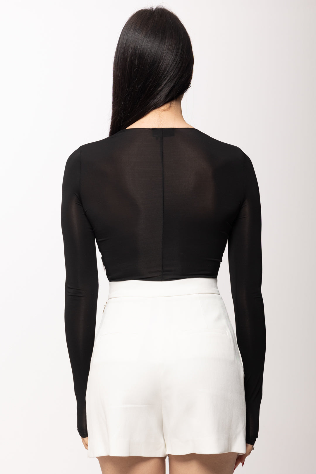 Elisabetta Franchi Body In Jersey Crêpe con Nodo e Drappeggio BO01261E2 NERO