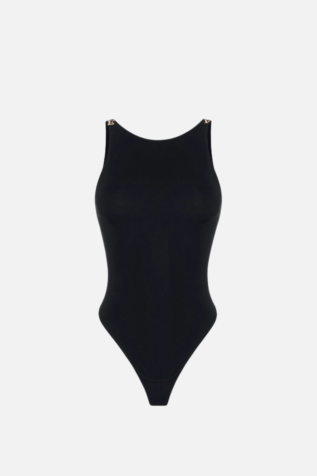 Elisabetta Franchi Body In Jersey Crêpe con Schiena Nuda e Dettagli Gioiello BO05067E2 NERO