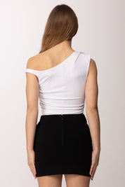 Elisabetta Franchi Body In Jersey Drappeggiato con Spalla Gioiello BO01361E2 AVORIO