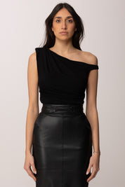 Elisabetta Franchi Body In Jersey Drappeggiato con Spalla Gioiello BO01361E2 NERO